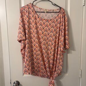 Stylish Geometric Women's Blouse - Coral and Black